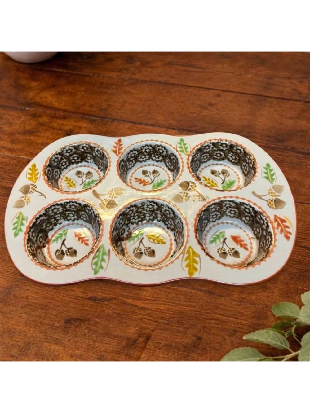 Temp-Tations Fall-Themed Ceramic Muffin Tray With Acorn & Leaf Pattern Cupcakes - Picture 5 of 5